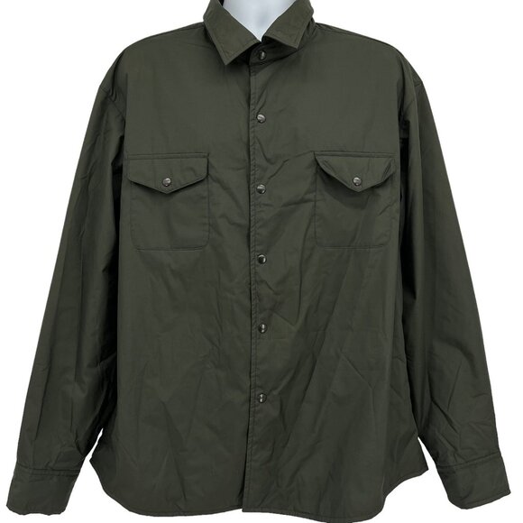 J. Crew Men's Olive Green Nylon Shacket Size XL Full Lined Snap Button Collared - Picture 1 of 8